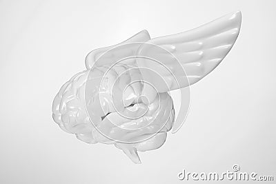 Fantasy journey fly brain with wings 3d illustration Cartoon Illustration