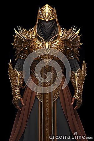 A fantasy knight in ornate and elaborate golden armor, dark fantasy background. Generative Ai Cartoon Illustration