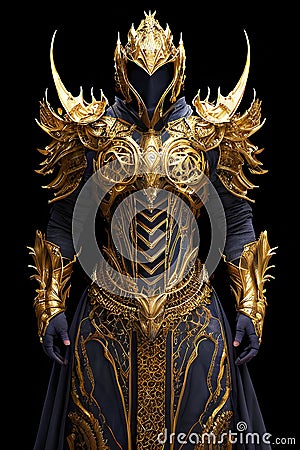 A fantasy knight in ornate and elaborate golden armor, dark fantasy background. Generative Ai Cartoon Illustration