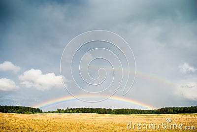 Fantasy landscape background. Rainbow landscape on colorful background. Stock Photo