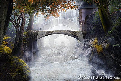 Fantasy Landscape with bridge stone Stock Photo