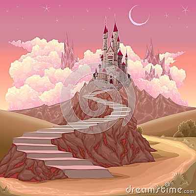 Fantasy landscape with castle Vector Illustration