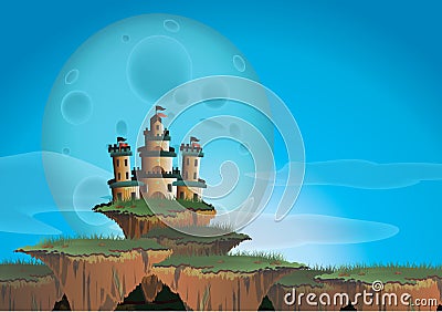 Fantasy landscape with castle on a floating island Stock Photo