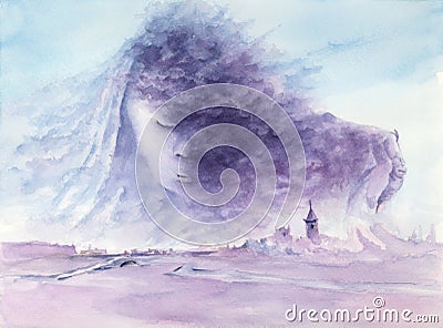 Fantasy landscape with daemon-like clouds Stock Photo