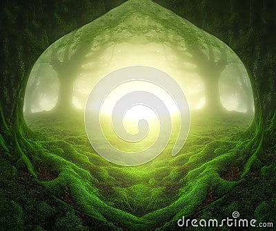 Fantasy landscape with dreamy forest Stock Photo