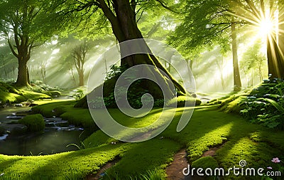 Fantasy Landscape Green, fairy forest Stock Photo