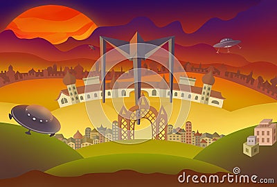 Fantasy landscape illustration. Cartoon Illustration