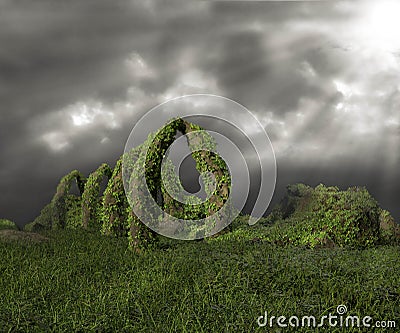 Fantasy Landscape with the ruins of a Portal Stock Photo