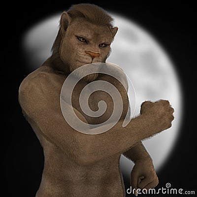 Fantasy lion man figure moon Stock Photo