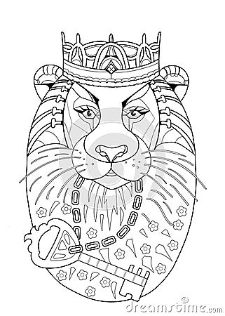 Fantasy Lion - Printable Adult Coloring Page Vector Illustration