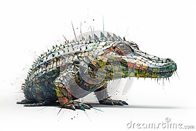 Fantasy low poly crocodile isolated on white background. 3D illustration Cartoon Illustration