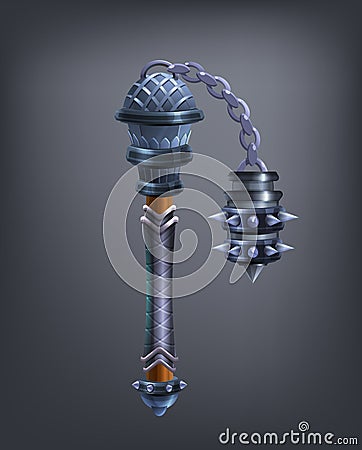 Fantasy mace weapon for game or cards. Vector Illustration