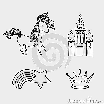 Fantasy and magic world doodle icons Vector Illustration