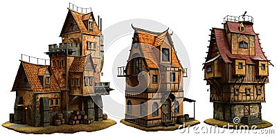 Fantasy medieval buildings Cartoon Illustration