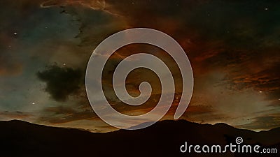 Fantasy Mountain Range. Night Sky, Stars space Ambient Abstract Background Stock Photo