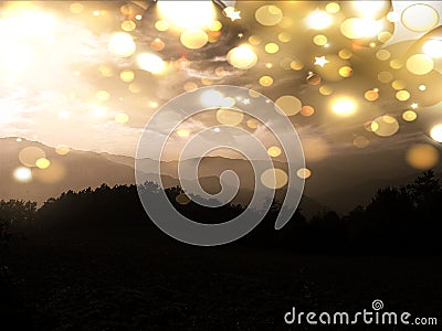 Fantasy Mountain Range. Night Sky Ambient Abstract Background Stock Photo