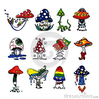 Fantasy mushrooms icons Vector Illustration