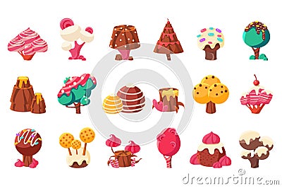 Fantasy nature landscape elements, sweet candy land vector Illustrations on a white background Vector Illustration