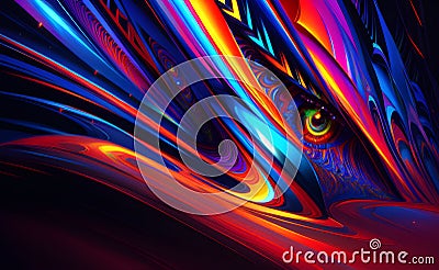 Fantasy Neon Swirls and Wave Pattern on Abstract Background - Generative AI Stock Photo