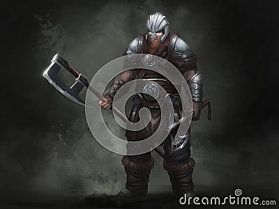 Fantasy Norse Viking. Warrior Character Design. Realistic Illustration Stock Photo