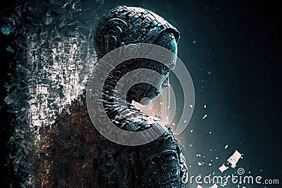 Fantasy passage of disintegrating into binary of dark abstract information data Stock Photo