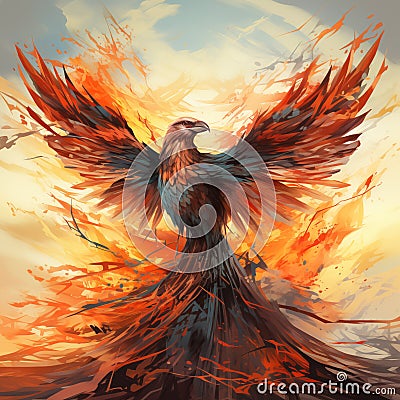 fantasy phoenix in a sunlight background Cartoon Illustration