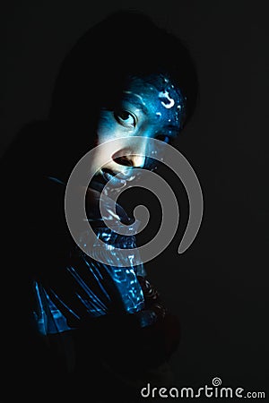 fantasy portrait spiritual beauty blue woman face Stock Photo