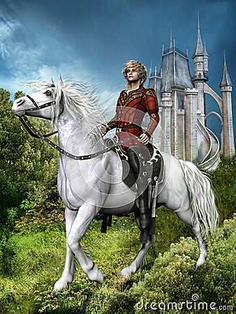 Fantasy prince on a horse Stock Photo