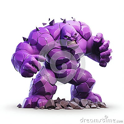 Fantasy Purple Golem Isolated on White Background. Generative ai Cartoon Illustration