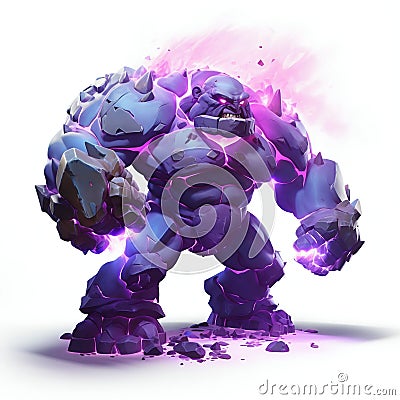 Fantasy Purple Golem Isolated on White Background. Generative ai Cartoon Illustration