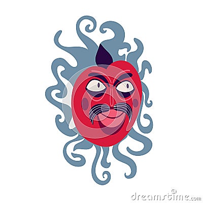 Fantasy demon with a creepy face. Vibrant bright Strange ugly Halloween character Vector Illustration