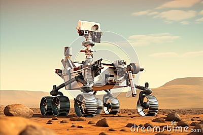 Fantasy robotic rover traversing the treacherous martian landscape with precision and grace Stock Photo