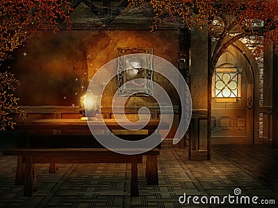 Fantasy room with a magic crystal Stock Photo