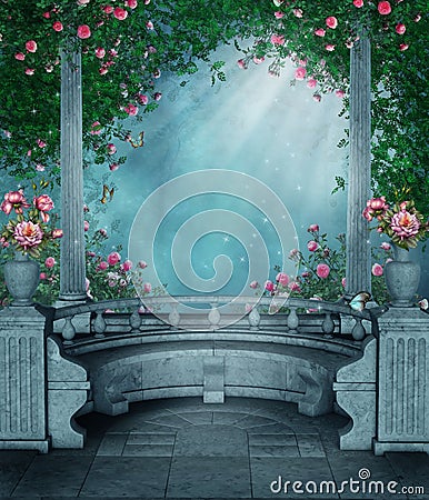 Fantasy rose gazebo Stock Photo