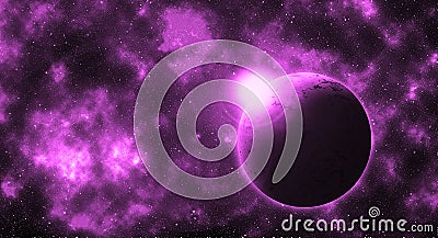 Fantasy round planet in violet future galaxy Stock Photo