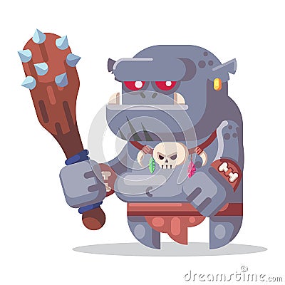 Fantasy RPG Game Character monsters and heros Icons Illustration. Big ogre with club Vector Illustration