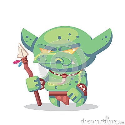 Fantasy RPG Game Character monsters and heros Icons Illustration. evil goblin barbarian, warrior npc with spear Vector Illustration