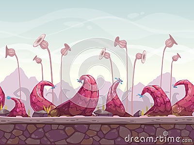 Fantasy scary seamless landscape. Vector Illustration