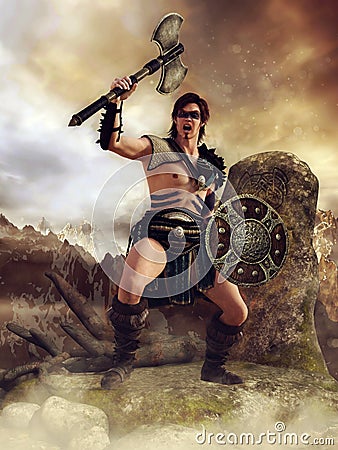 Celtic warrior with an axe Stock Photo