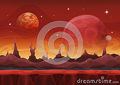 Fantasy Sci-fi Martian Background For Ui Game Vector Illustration