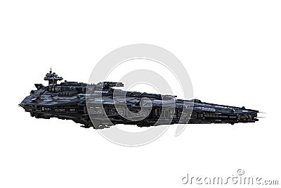 Fantasy science fiction large space ship in flight with open landing bay doors on the side. 3D rendering Cartoon Illustration