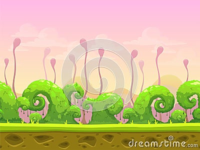 Fantasy seamless landscape illustration. Vector Illustration