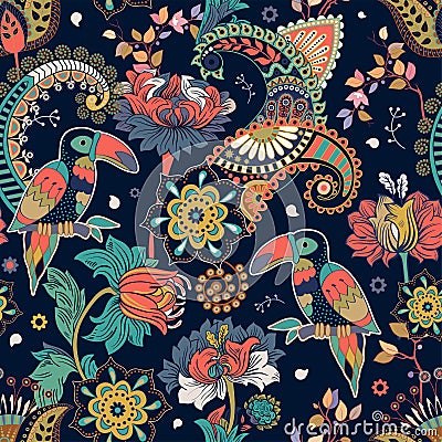 Fantasy seamless pattern. Decorative floral design for fabric, textile, wrapping paper, card, cover, wallpaper. Colorful Vector Illustration