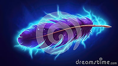 a fantasy shining radiant feather, blue thunder artwork, ai generated image Stock Photo