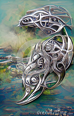 Fantasy silver artefact - abstract digital art Stock Photo