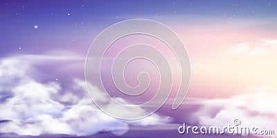 Fantasy sky. Beautiful fairy skies, fantastic dream clouds and fabulous cloudy sky pastel colors vector background Vector Illustration