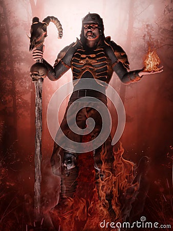 Fantasy sorcerer and flames Stock Photo