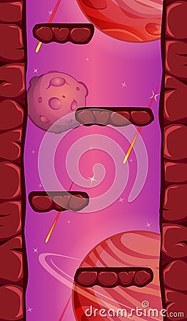 Fantasy space background for 2d mobile game. Alien landscape. Vertical parallax game background Vector Illustration