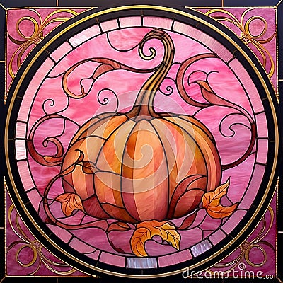 Fantasy Stained Glass Art Vintage Pumpkins Illustration Clipart Stock Photo