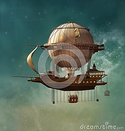 Fantasy steampunk airship Stock Photo